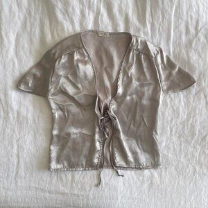 🪩 Brandy Melville silver satin tie-front top (sz XS/S)